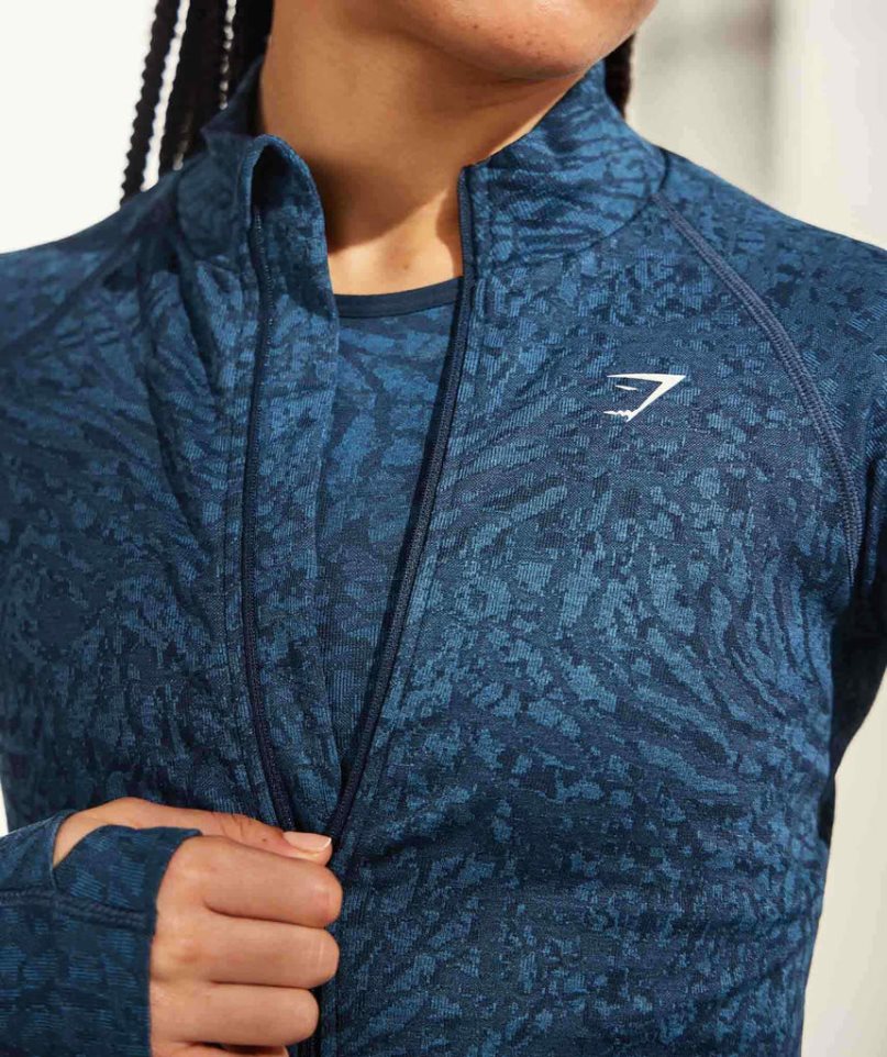 Women's Gymshark Adapt Animal Zip Through Jackets Navy | NZ 8HSAMY